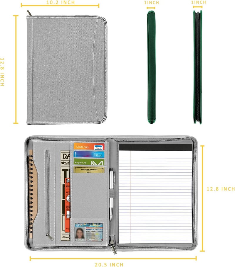 Gorbado Zippered Portfolio Organizer/ A4 Refillable Lined Writing Notepad Folder Case/Fabric-Covered Padfolio Binder with Interior Storage Pocket for Men Women, Gray. - Image 2